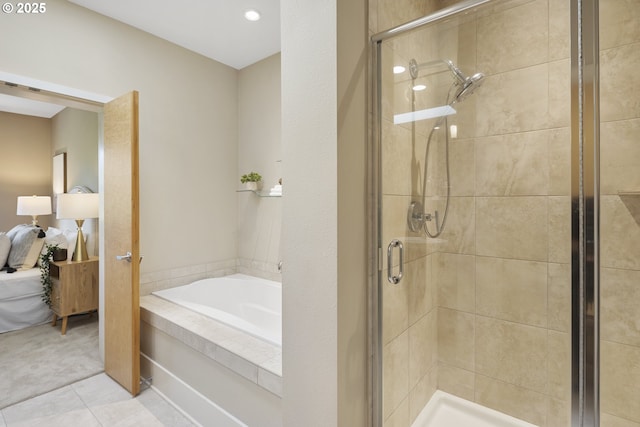 10122 SW Morrison St, Portland, OR 97225 - bathroom featuring a garden tub, a stall shower, and tile patterned floors