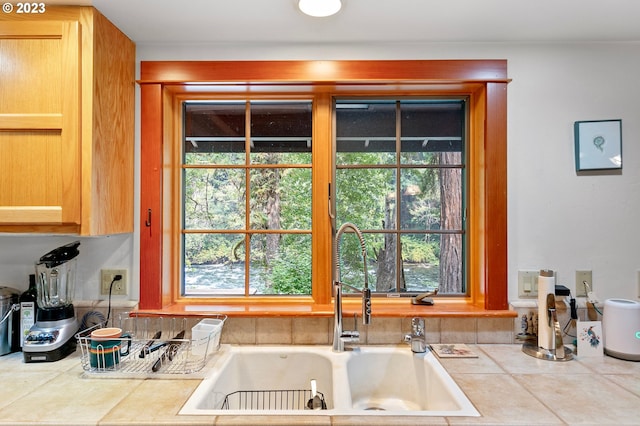 57953 Drury Ln, Blue River, OR 97413 - kitchen with sink, tile counters, and tile patterned floors