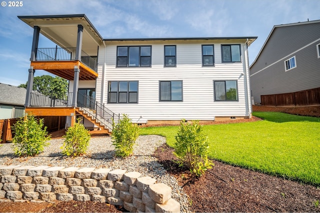 118 W 13th Way, La Center, WA 98629 - rear view of house featuring a balcony, crawl space, and stairs