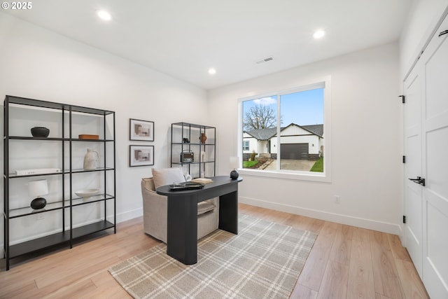 118 W 13th Way, La Center, WA 98629 - office with light wood-type flooring, baseboards, and recessed lighting