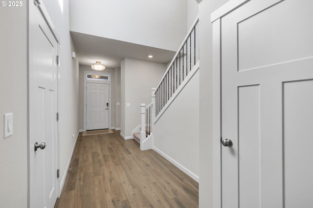 foyer entrance featuring light wood-type flooring