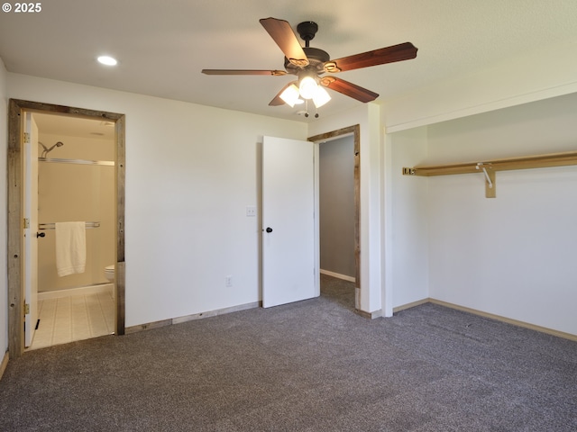 503 E Yacolt Rd, Yacolt, WA 98675 - unfurnished bedroom featuring carpet flooring, a closet, connected bathroom, recessed lighting, and a ceiling fan