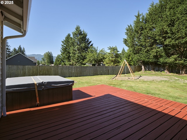 503 E Yacolt Rd, Yacolt, WA 98675 - wooden terrace with a hot tub and a fenced backyard