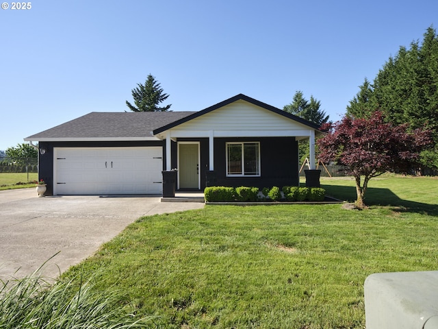 503 E Yacolt Rd, Yacolt, WA 98675 - ranch-style house featuring driveway, an attached garage, a front yard, and covered porch