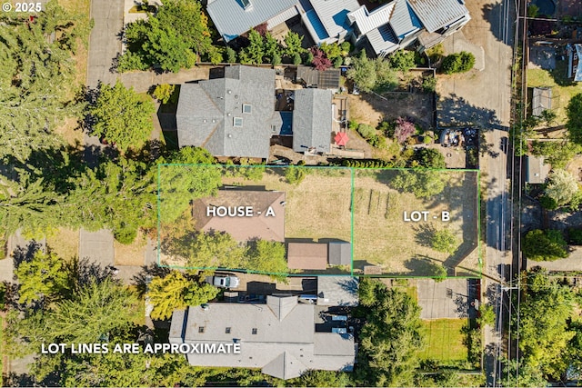 1963 Villard St, Eugene, OR 97403 - aerial perspective of suburban area with property parcel outlined
