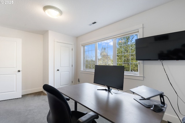 view of carpeted home office