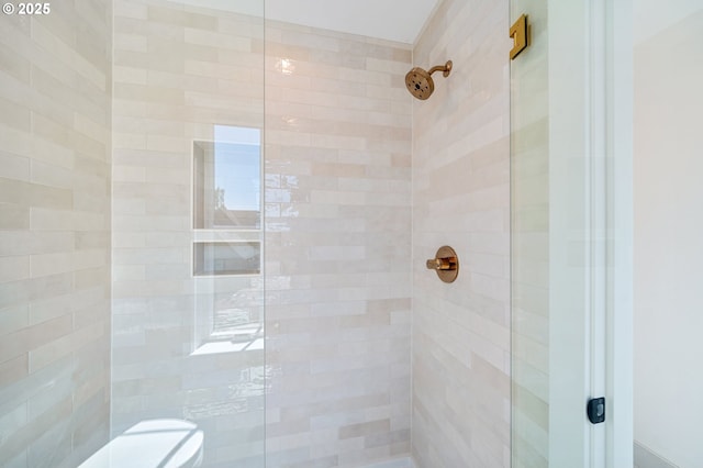 bathroom with toilet and a stall shower