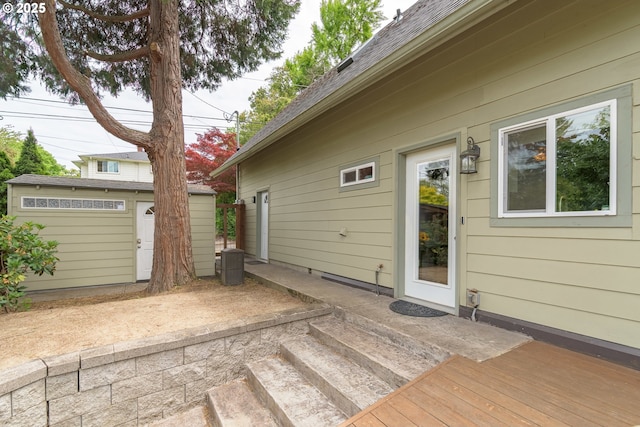deck with an outdoor structure