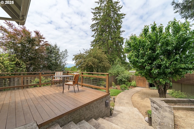 wooden deck featuring a fenced backyard