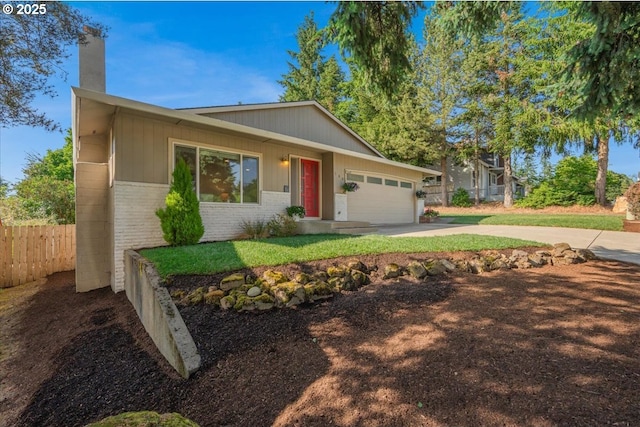 180 Nelson Ln, Gladstone, OR 97027 - view of front of property featuring brick siding, a garage, a chimney, and driveway