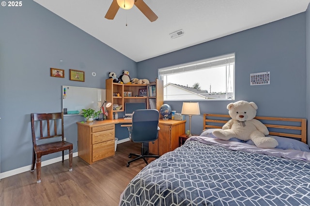16085 SW Towhee Ln, Beaverton, OR 97007 - bedroom featuring lofted ceiling, wood finished floors, baseboards, and an office area