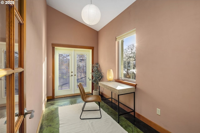 625 Columbia Ave, Lyle, WA 98635 - office space with french doors, lofted ceiling, and baseboards