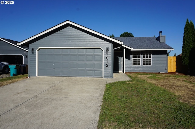 7012 NE 149th Ct, Vancouver, WA 98682 - ranch-style house featuring driveway, a garage, a chimney, and roof with shingles