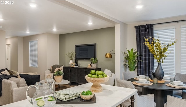 dining room featuring recessed lighting