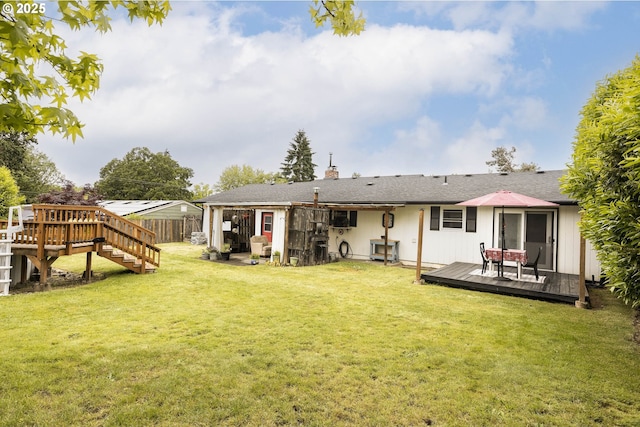 18430 SW Broad Oak Blvd, Beaverton, OR 97007 - back of property with a deck, a chimney, and stairway