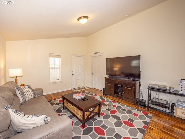 13311 NE 50th Way, Vancouver, WA 98682 - living room featuring wood finished floors, baseboards, and high vaulted ceiling