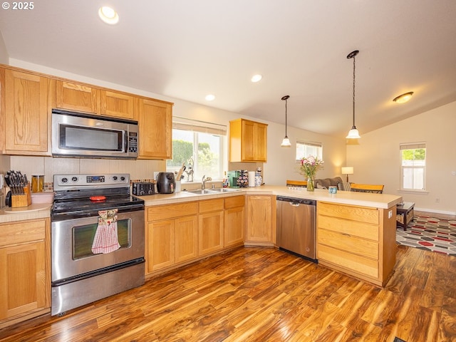 13311 NE 50th Way, Vancouver, WA 98682 - kitchen with stainless steel appliances, a sink, a peninsula, plenty of natural light, and lofted ceiling