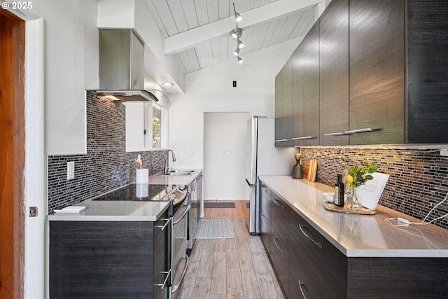 311 NE 130th Pl, Portland, OR 97230 - kitchen featuring modern cabinets, a sink, wooden ceiling, light wood-type flooring, and light countertops