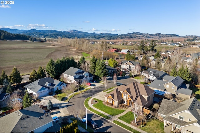 birds eye view of property with a residential view and a mountain view