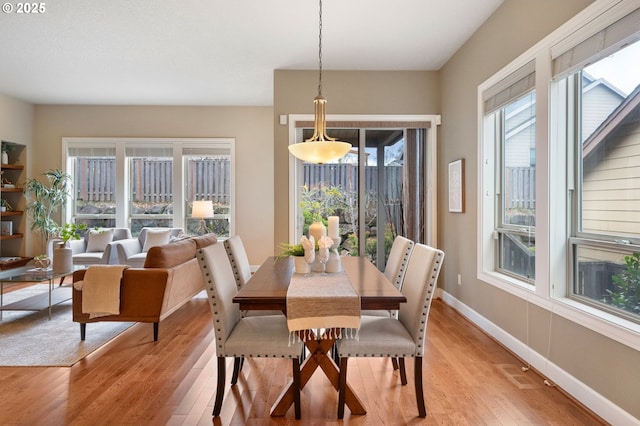 dining room featuring light wood-type flooring and a wealth of natural light