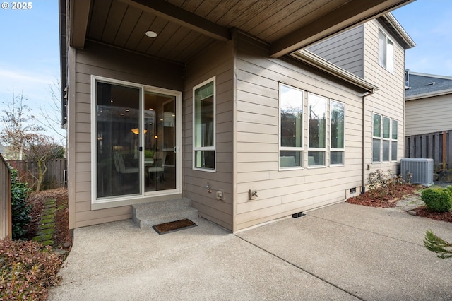 exterior space with a patio and central air condition unit