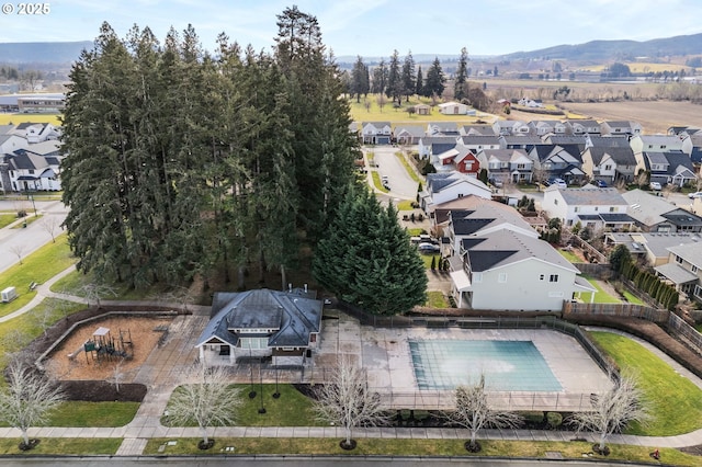 bird's eye view with a mountain view