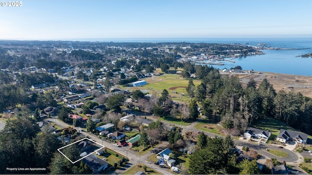 bird's eye view featuring a water view