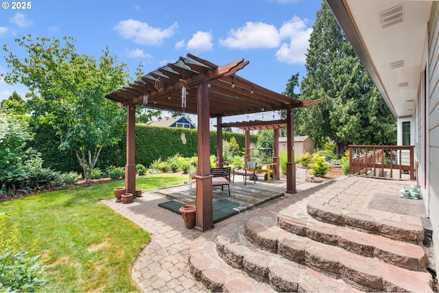 3606 SE Johnson Creek Blvd, Portland, OR 97222 - view of patio / terrace with a pergola, an outdoor structure, and a wooden deck