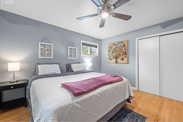 92757 Claremont Rd, Astoria, OR 97103 - bedroom with wood finished floors, a closet, and ceiling fan