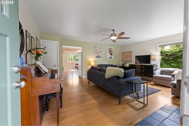 92757 Claremont Rd, Astoria, OR 97103 - living room featuring a ceiling fan and light wood finished floors