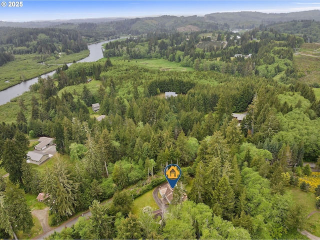 92757 Claremont Rd, Astoria, OR 97103 - aerial overview of property's location with a water and mountain view and a heavily wooded area