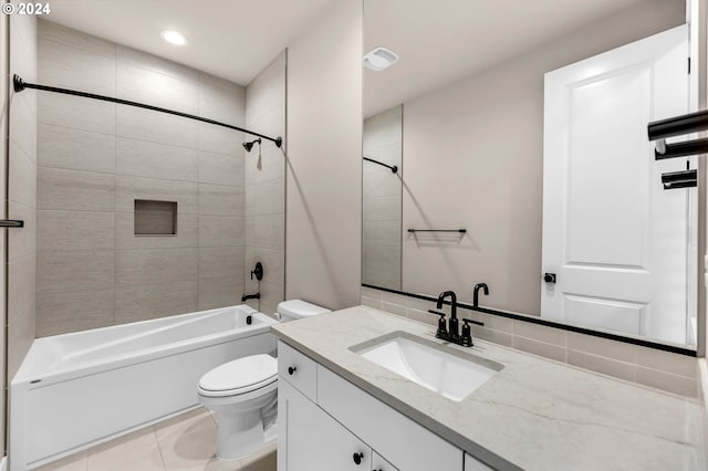 full bathroom with toilet, recessed lighting, visible vents, vanity, and  shower combination