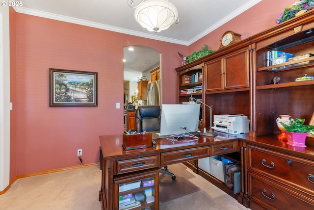 1506 E Heritage Loop, La Center, WA 98629 - office featuring arched walkways, light colored carpet, and ornamental molding