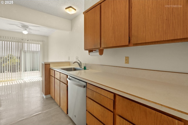 5312 SW Erickson Ave, Beaverton, OR 97005 - kitchen with dishwasher, light countertops, ceiling fan, and a textured ceiling