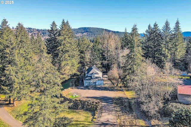 birds eye view of property with a mountain view