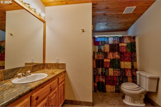 156 Peppermill Rd, Kelso, WA 98626 - full bathroom featuring wood ceiling, toilet, vanity, tile patterned floors, and baseboards