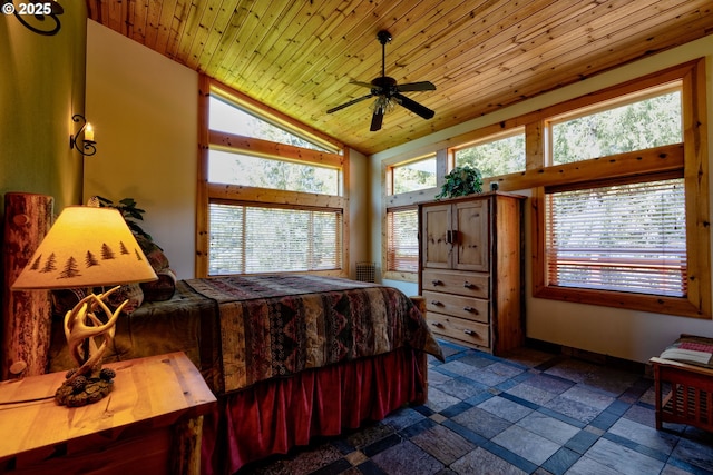 156 Peppermill Rd, Kelso, WA 98626 - bedroom with vaulted ceiling, stone tile flooring, wood ceiling, and baseboards