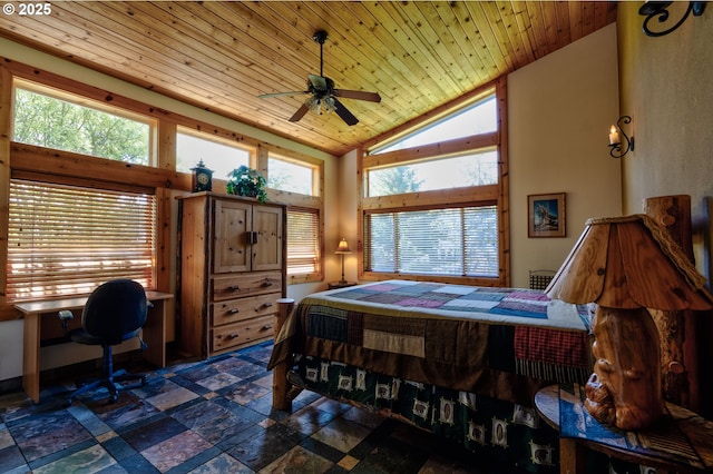 156 Peppermill Rd, Kelso, WA 98626 - bedroom with wooden ceiling, high vaulted ceiling, and dark stone finish floors