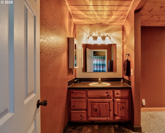 156 Peppermill Rd, Kelso, WA 98626 - full bathroom with wooden ceiling, vanity, and a textured wall