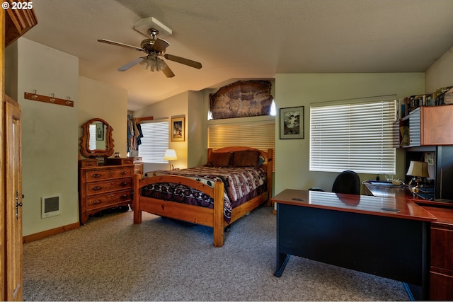 156 Peppermill Rd, Kelso, WA 98626 - bedroom with lofted ceiling, carpet, an office area, a ceiling fan, and baseboards