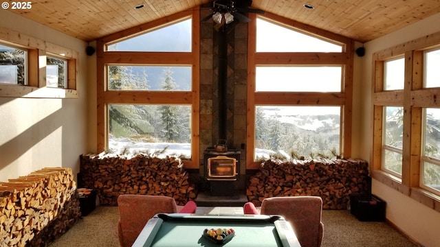 156 Peppermill Rd, Kelso, WA 98626 - sunroom with a wood stove and lofted ceiling