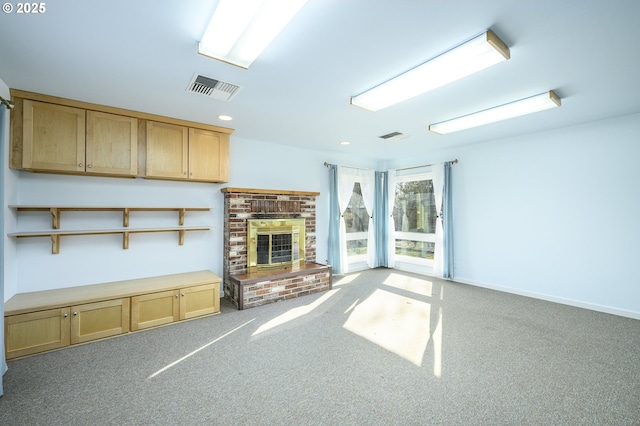 1736 NE Hembree St, Mcminnville, OR 97128 - unfurnished living room featuring carpet and a brick fireplace