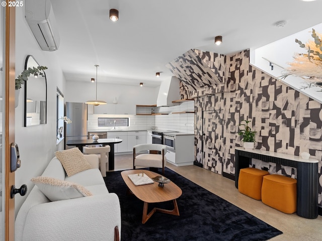 living room featuring a wall mounted AC
