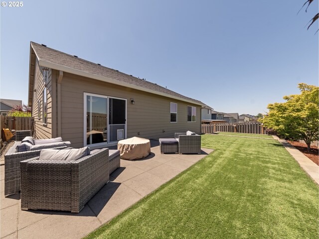 1058 E 16th St, Lafayette, OR 97127 - rear view of house with outdoor lounge area, a fenced backyard, and a patio area