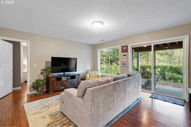 16904 SW Stellar Dr, Sherwood, OR 97140 - living room with a textured ceiling, wood finished floors, and baseboards