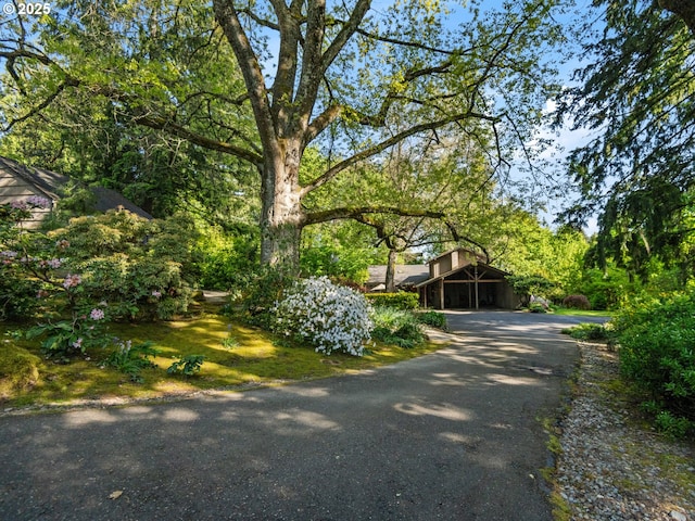 view of front of home with aphalt driveway