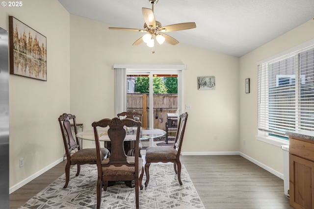 13417 NE 51st St, Vancouver, WA 98682 - dining space featuring vaulted ceiling, wood finished floors, and ceiling fan