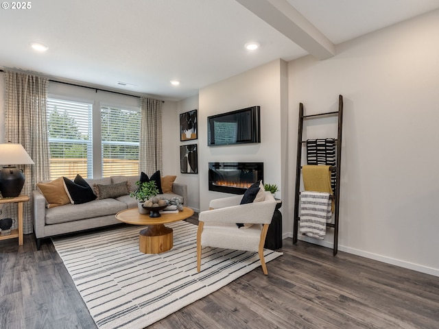 10386 NE 46th St, Vancouver, WA 98682 - living area featuring wood finished floors, a glass covered fireplace, baseboards, and recessed lighting