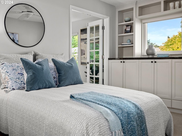 carpeted bedroom with multiple windows