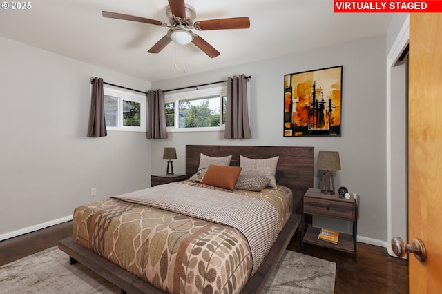 1911 E 12th St, The Dalles, OR 97058 - bedroom with wood finished floors, baseboards, and ceiling fan